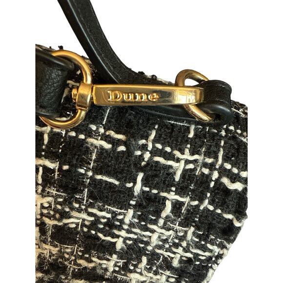 Dune London Purse Top Handle Crossbody Black White Tweed Plaid Gold Bag Charm - Picture 5 of 16